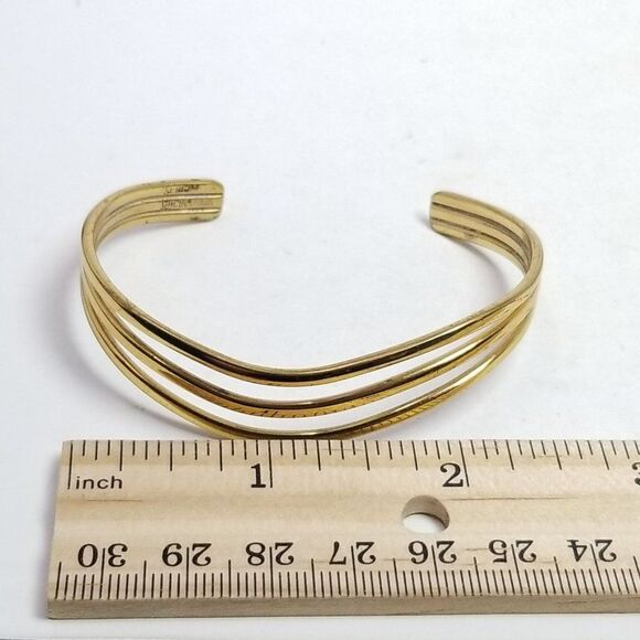 Vintage Sergio Lub California Gold Tone Cuff Bangle Bracelet Layered Wave Design - Picture 5 of 6